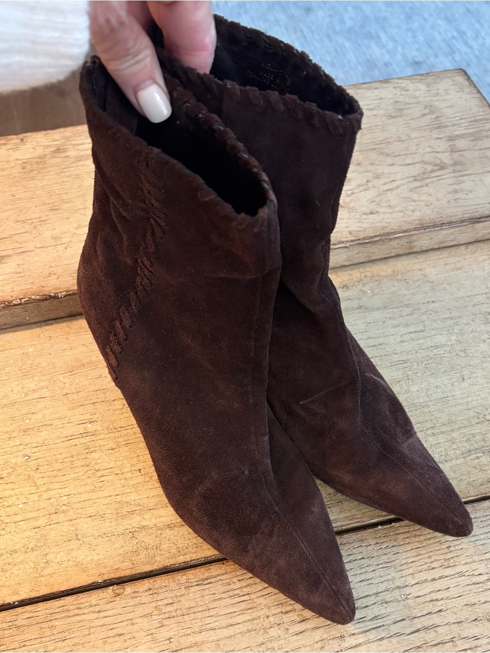 Unisa Dark Brown Suede Pointed-Toe Ankle Booties